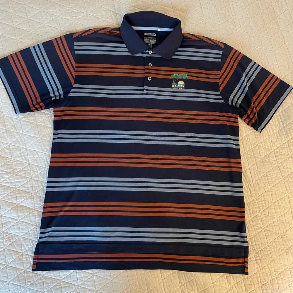 Adidas 2008 U.S. OPEN TORREY PINES Logo Horizontal Striped Golf‎ Shirt Size L
